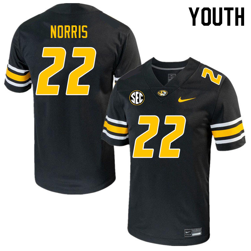 Youth #22 Will Norris Missouri Tigers College 2023 Football Stitched Jerseys Sale-Black